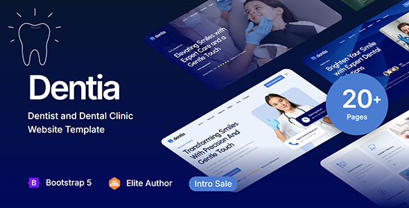 Dentia — Dentist & Dental Clinic Website Template html css javascript бесплатный